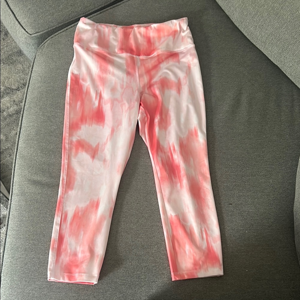 Pink and White Tie-Dye Leggings with Elastic Waistband